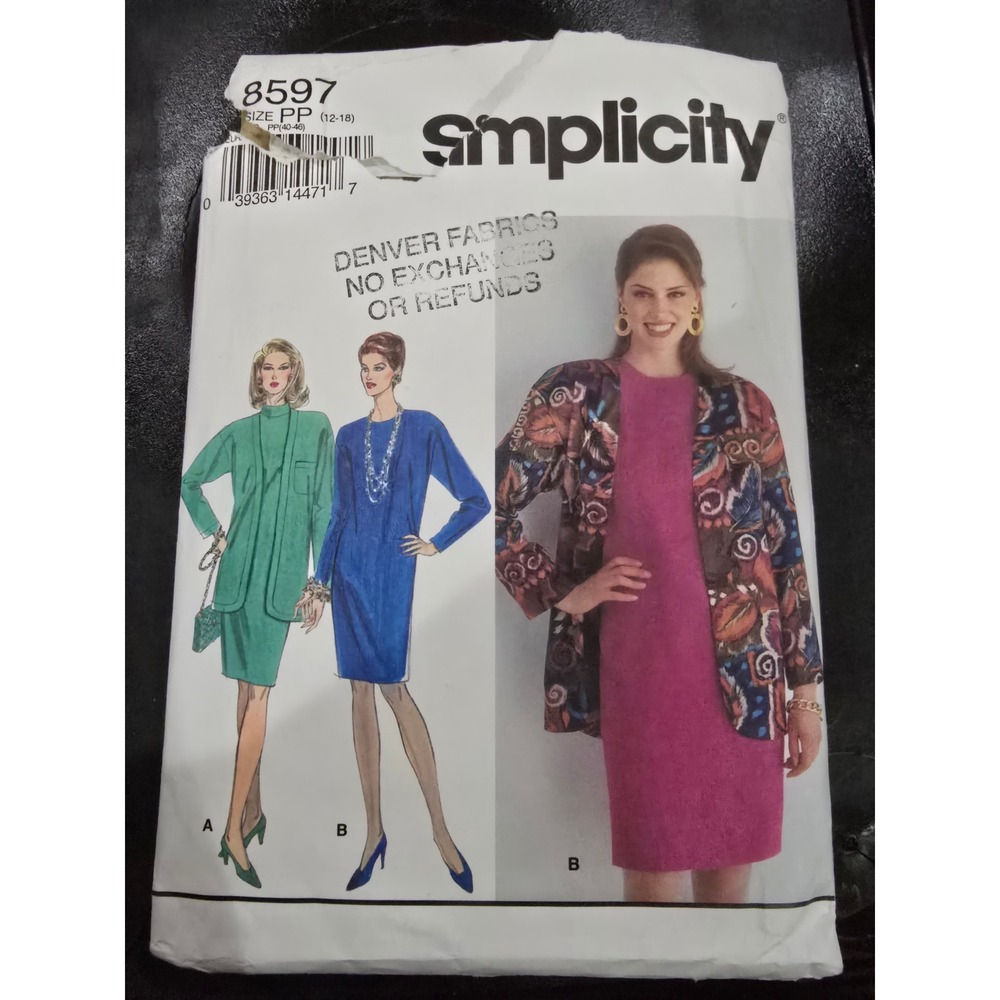Simplicity 8597 Sewing Pattern Misses Petite Dress and Unlined Jacket Size 12-18
